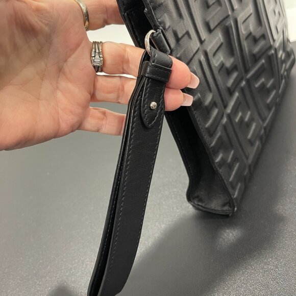 Fendi Vitello Grace Zucca Embossed FF 1974 Embossed Flat Pouch Black (JB1128) - Picture 6 of 9